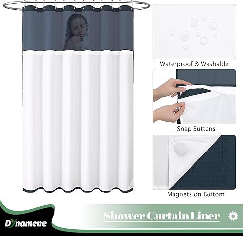 Vista 389 de Dynamene Cortina de ducha larga de tela negra – Cortinas de ducha de tela alta y resistente con textura de gofre, juego de cortina de baño de lujo