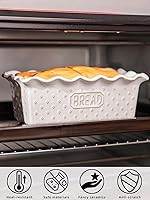 Vista 3 de Ceramic Loaf Pan for Baking Bread, 9 x 5 Inch, Nonstick Bread Pans for Cooking, Microwave & Dishwasher Safe, Rectangular Mold (Vintage White)