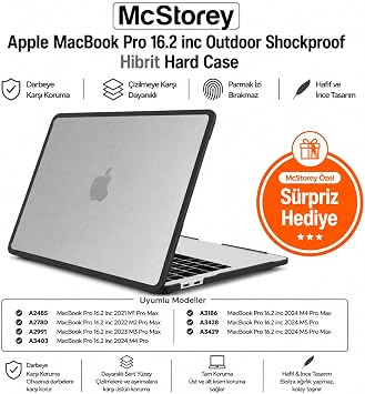 McStorey MacBook Pro 16.2 İnç Kılıf A2485 A2780 A2991 A3403 A3186 A3428 A3429 Uyumlu Rugged Armor Shockproof TPU Bumper Sert Kapak Darbe Korumalı Hard Case Şeffaf