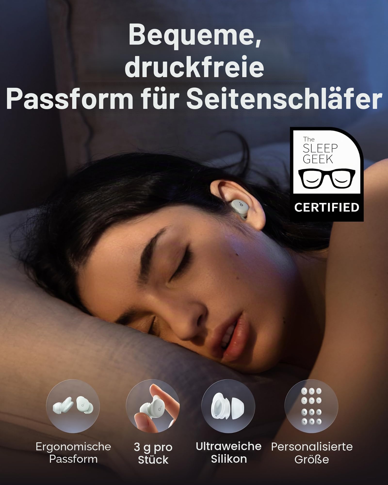 soundcore by Anker Słuchawki douszne Sleep A30 Anker | inteligentne do spania z aktywną redukcją szumów, adaptacyjny System maskujący chrapanie