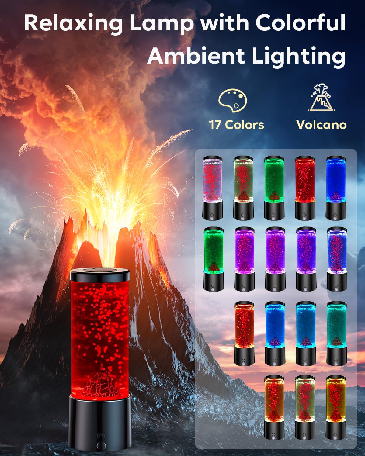 Luce notturna vulcano bambini, lampada vulcano con 17 cambi di colore e telecomando, lampada eruzione vulcanica, educativa per bambini, ragazzi e ragazze