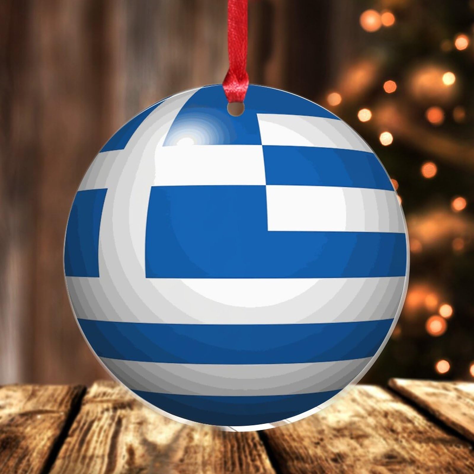 Greece Flag Ornament National Flags Clear Round Acrylic Christmas Ornament Decorative Hanging Transparent Ornaments for Xmas Tree Holiday Keepsake Memorial Key Chains Gift Stocking Tag for Friend