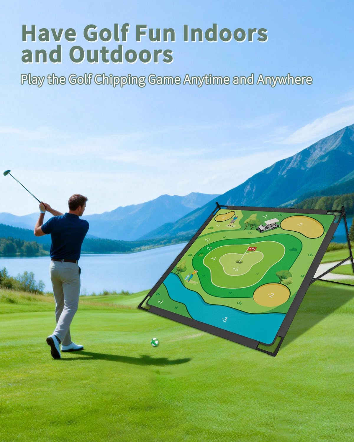 Golf Chipping Game with 6 Large + 30 Small Sticky Balls, Large Dual-Sided Sticky Golf Pro Battle Mat, Portable Practice Game for Dads and Junior Golfers - Indoor and Outdoor (No Club)