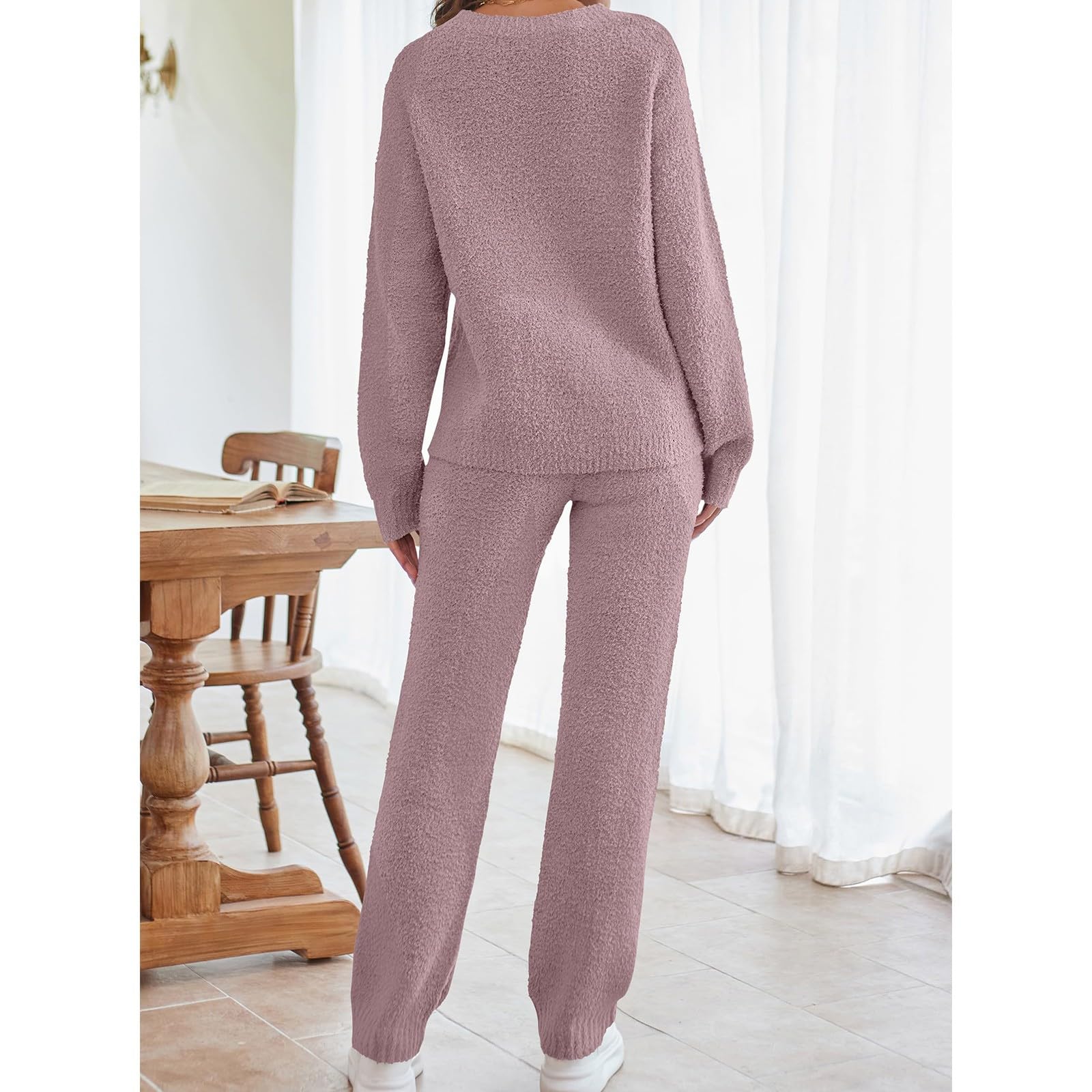 Generisch Traje de casa para mujer, invierno, tallas grandes, dos piezas, manga larga, Homewear | Loungewear - Conjunto de 2 piezas de chándal para mujer, de forro polar, cómodo y cálido