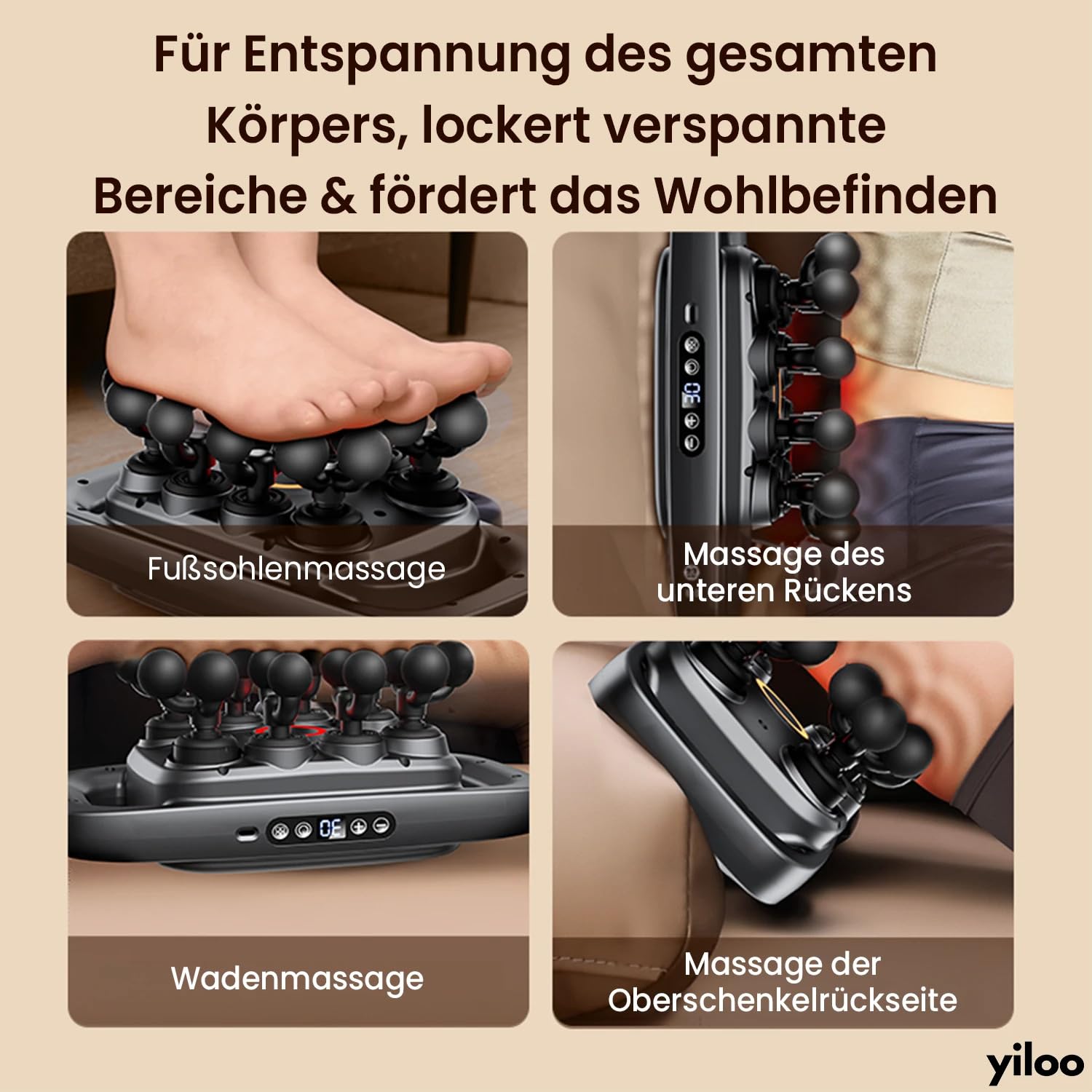 16-Kopf Massagepistole – 3 Modi, 30 Leistungsstufen, Rotlicht-Massagegerät für Rücken, Taille & Oberschenkel zur Muskelentspannung und mehr