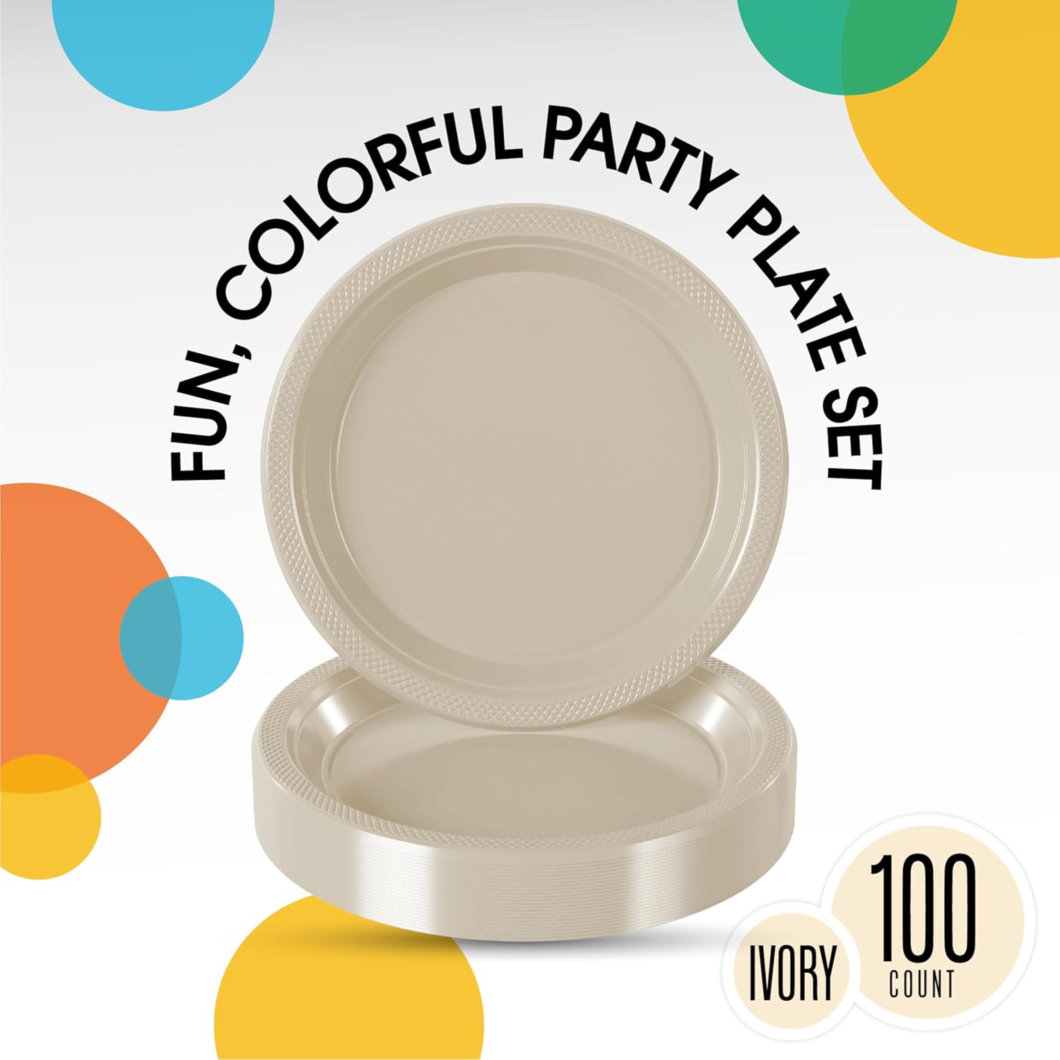 Party Solids Ivory Plastic Plates - 7 Inch, 100 Pack, 350 GSM - Image 2