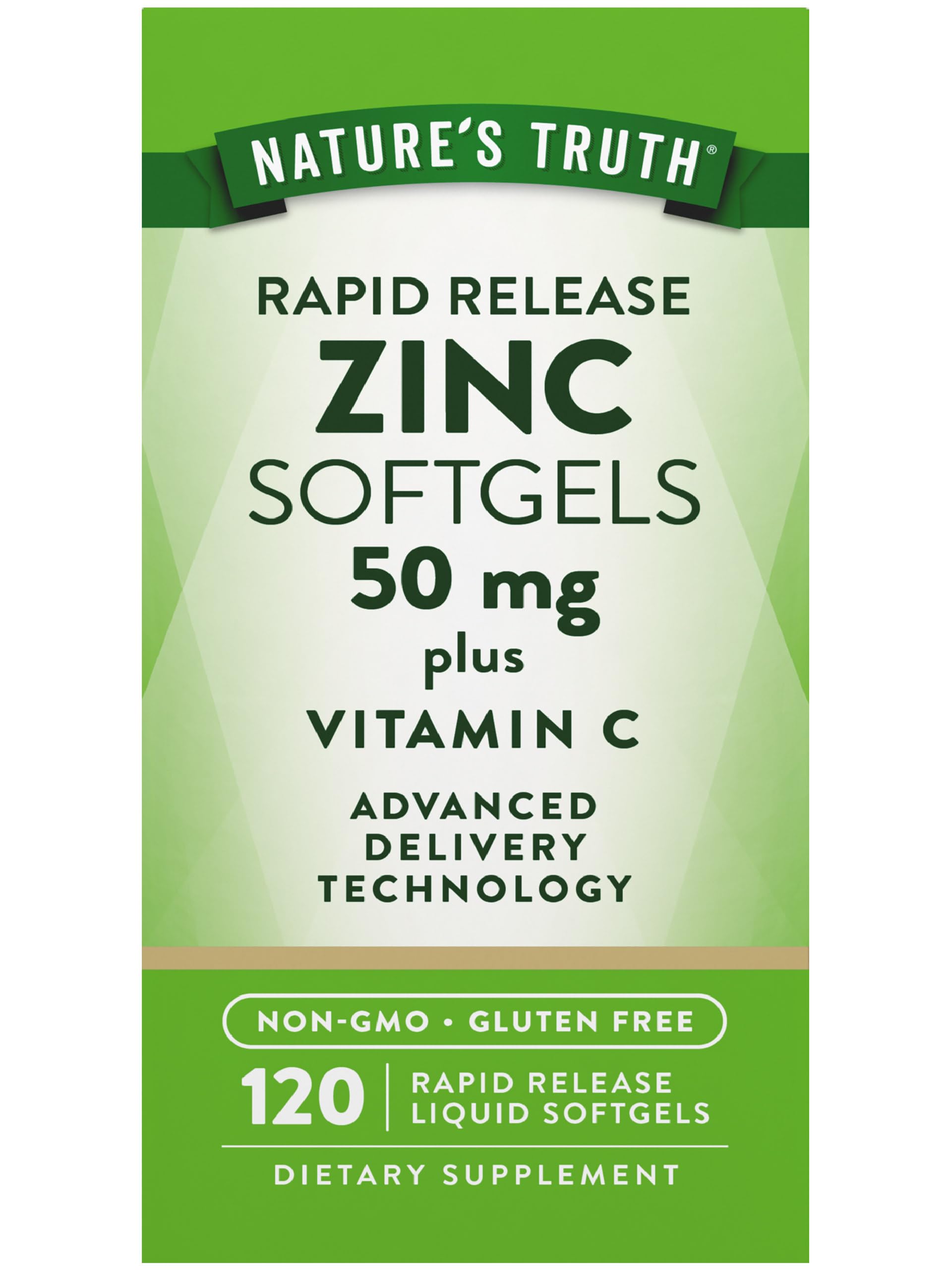 Nature's Truth Zinc with Vitamin C | 50mg | 120 Softgels | Non-GMO & Gluten Free Supplement