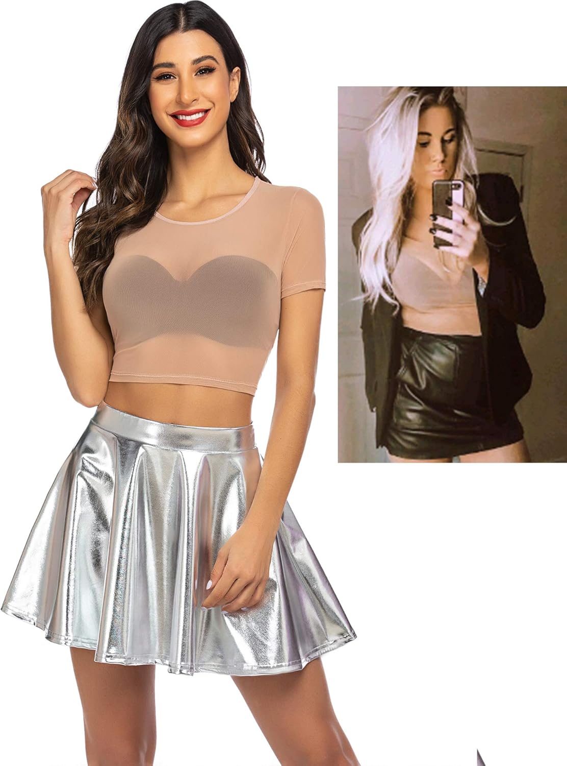 ADOME Mesh Top Mesh Crop Top Plus Sheer Cropped Shirt Black Crop Short Sleeve S-XXL - Image 2