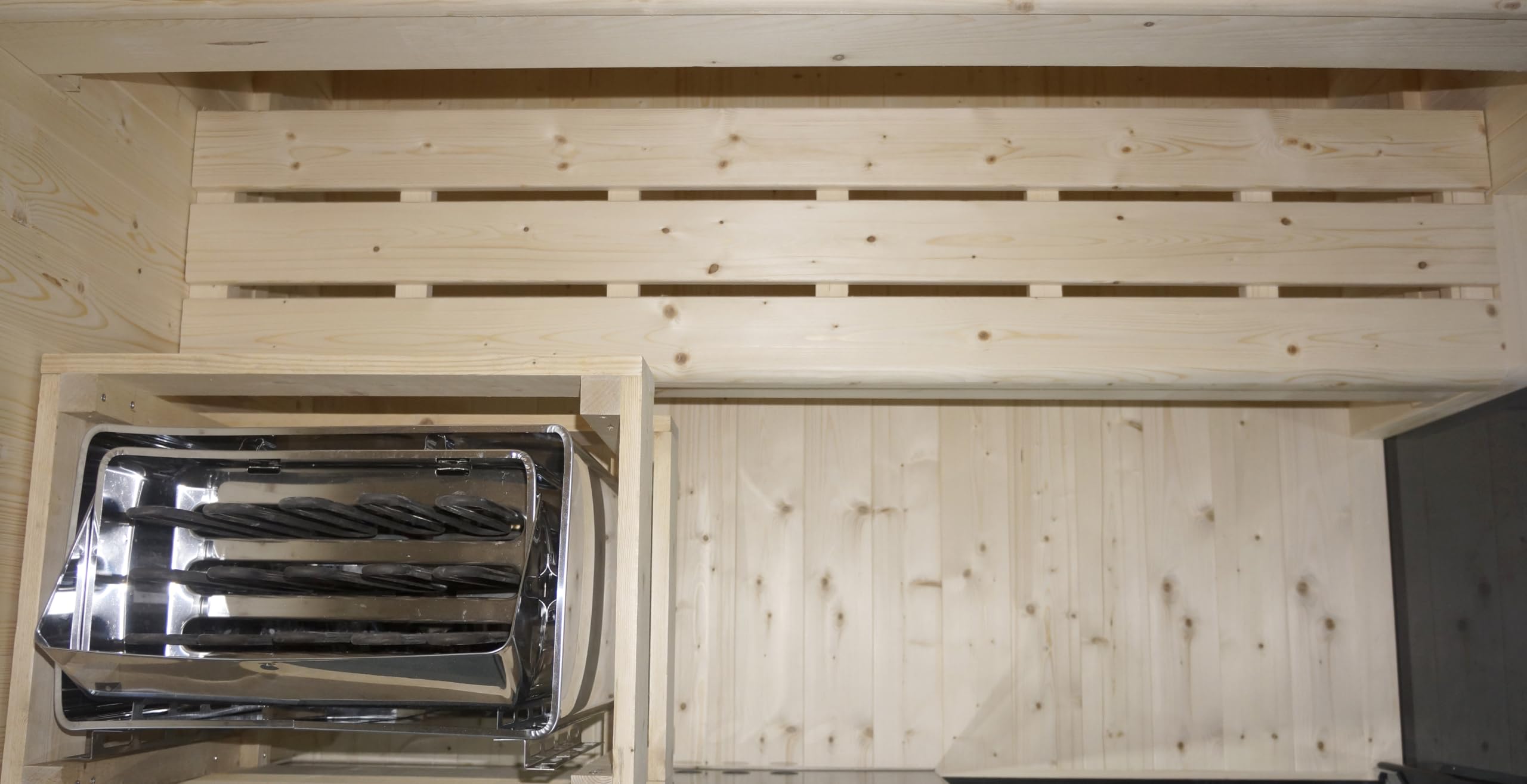 SANOTECHNIK Sauna FALUN L für 2–3 Personen, Innensauna aus Fichtenholz mit 4,5 kW Harvia Saunaofen, Saunasteine & Zubehör, getöntes Sicherheitsglas, 150 x 120 x 200 cm