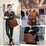 Messenger Bag Men 17 Inch Laptop Bag Vintage PU Leather Computer Briefcase Waterproof Satchel Bag Retro Shoulder Bag for Office Work Business Travel College,Brown