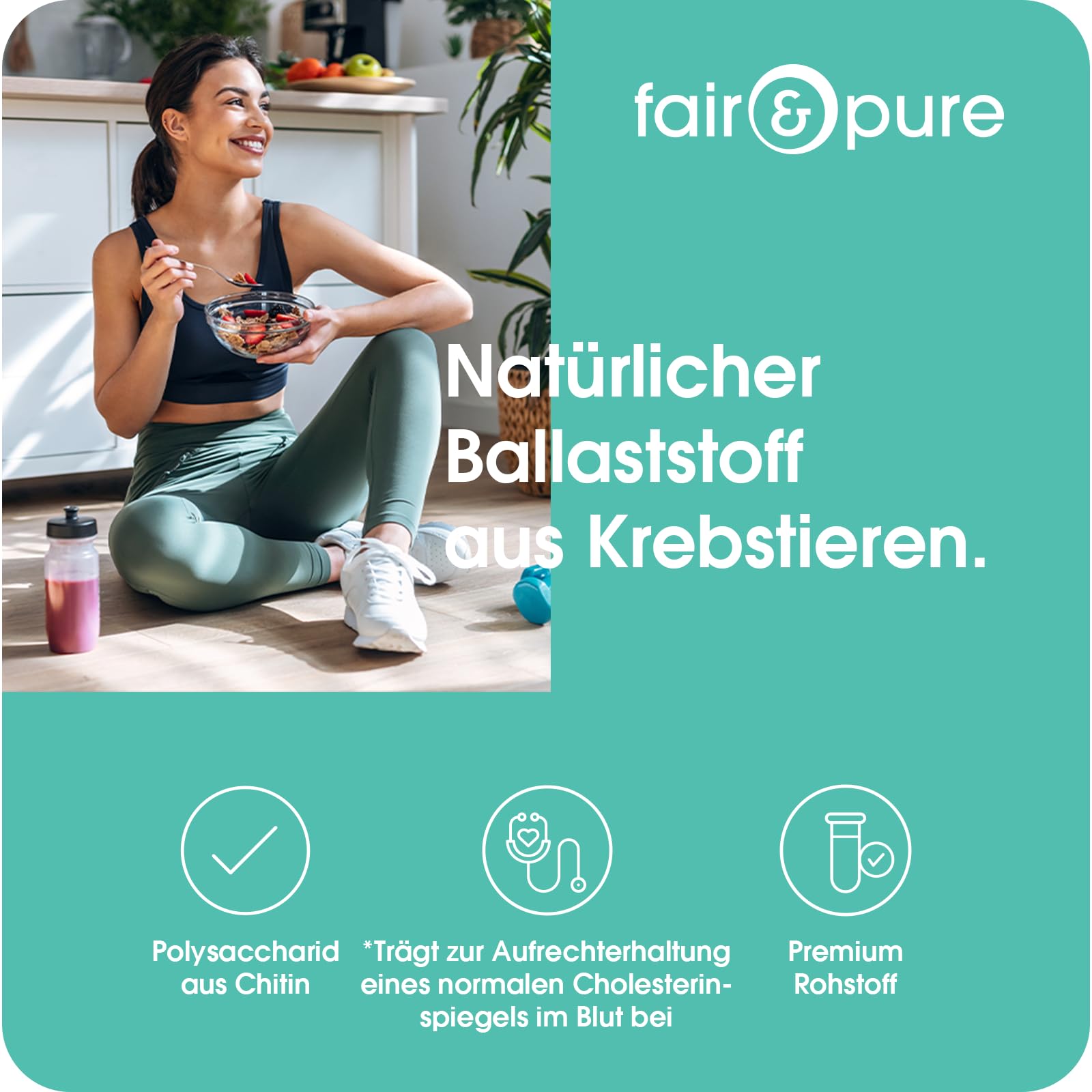 Fair & Pure Chitosan 3000mg Tagesdosis, 180 Filmtabletten, natürlicher Ballaststoff, Nahrungsergänzungsmittel ohne Magnesiumstearat, in Deutschland hergestellt
