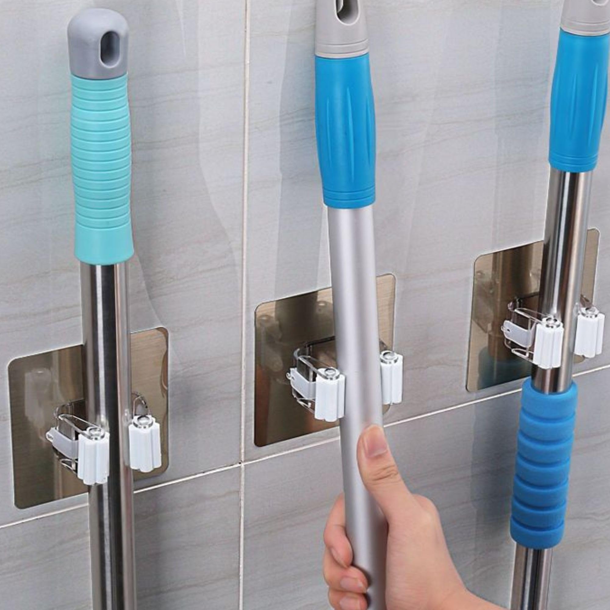 chillyfit 4 PACK jhadu broom holder, mop holder for wall without drilling, wall mount mops broom stand, mop hanger wall mounted for Home, Bathroom & Kitchen, Multipurpose broomstick mob brooms organizer-picture-26