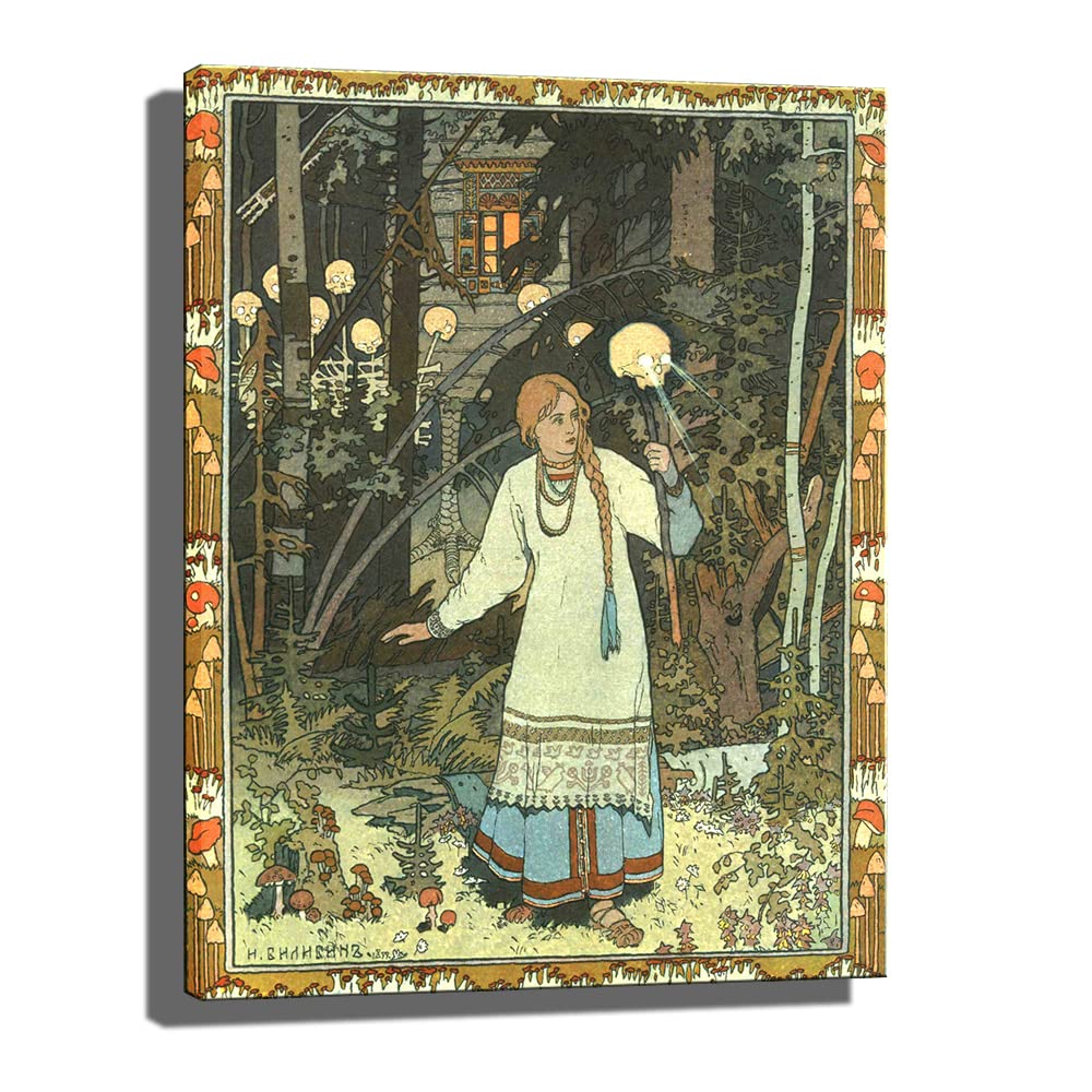 Vasilisa At The Hut Of Baba Yaga By Ivan Bilibin Print Poster Vintage Painting Canvas Prints Wall Art Painting Posters and Prints Wall Decor Cuadros Home (24x32inch,Unframed)