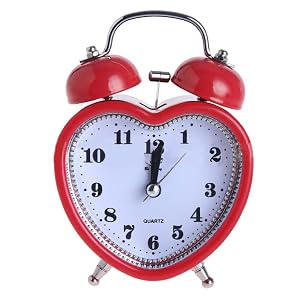 3in Loud Twin Bell Alarm Clock Silent Analog Quartz Nightlight Clock Heart Shape Red