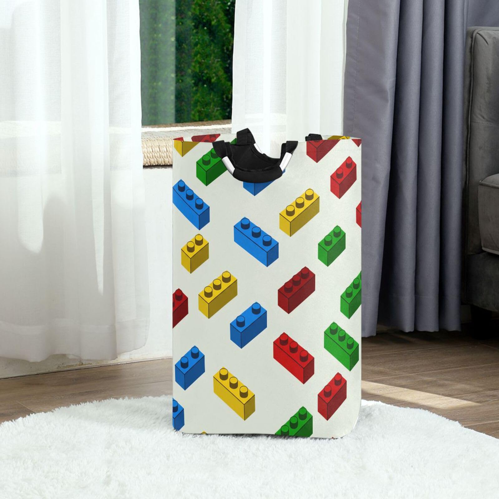 Jihqo Laundry Hamper Basket Building Blocks Collapsible Nursery Storage Bin Waterproof Clothing Baskets for Home Bedroom Bathroom Washing Room