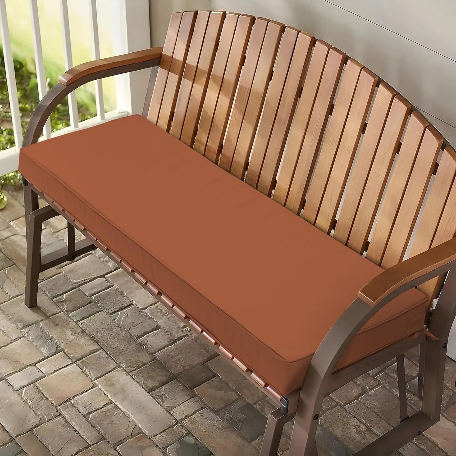 Outdoor Bench Cushion 42 x 18 x 3 Inch, Waterproof Patio Furniture Cushions with Ties, Non-Slip Rectangle Bench Seat Cushion Foam Pad for Garden Sofa Settee Couch Swing, Red