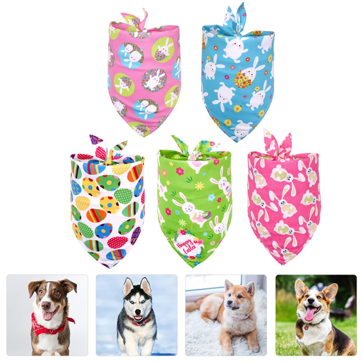 POPETPOP 3 Juegos De Accesorios De Pascua para Perros Bufanda Triangular De Poliéster Vibrantes Adorables Accesorios para Mascotas 5 Unidades X 3