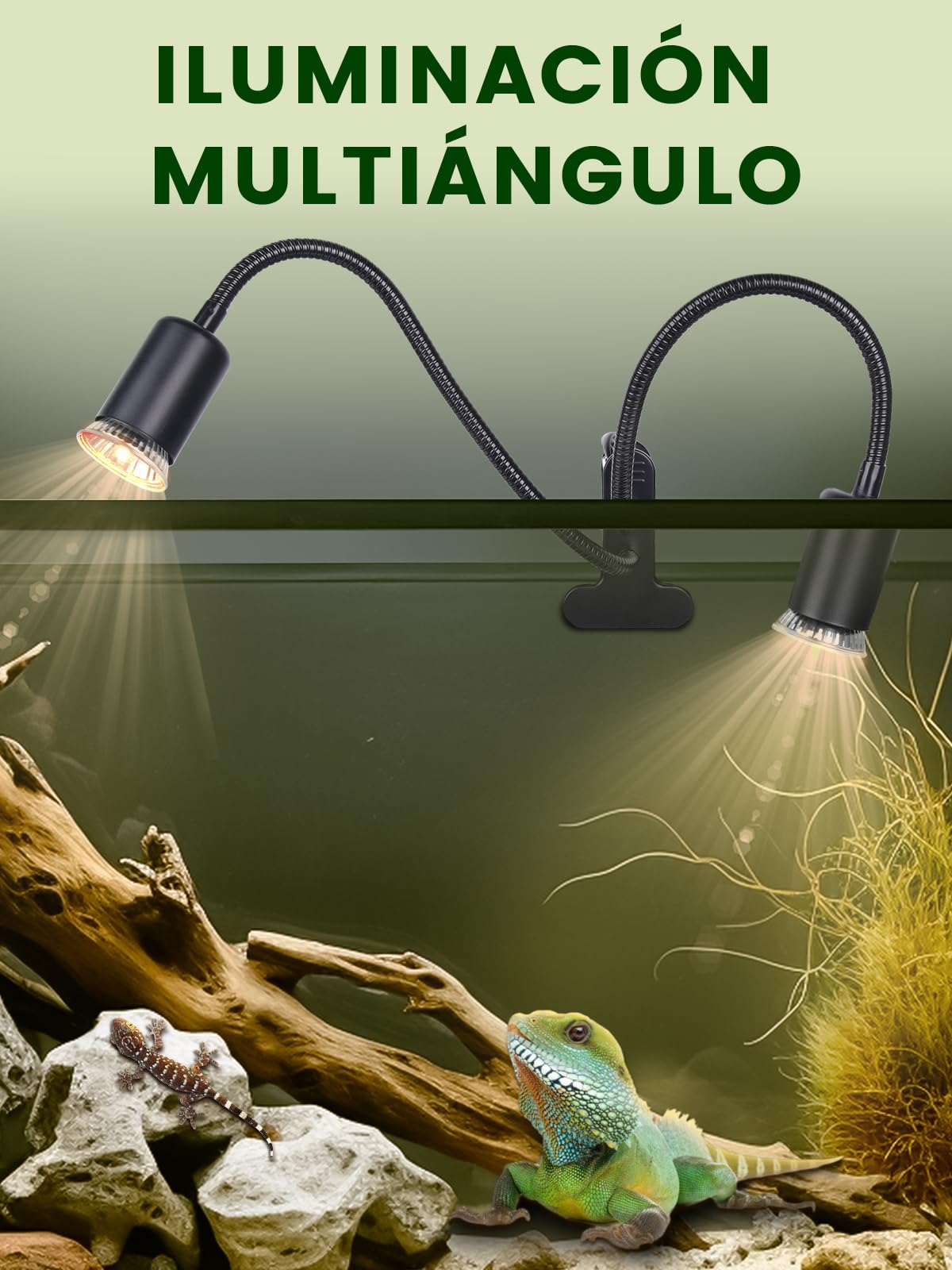 GlowUp Lampara Tortuga de Tierra con Temporizador, Lampara de Calor para Tortugas, control independiente, 360° para tortugas, dragones barbudos y lagartos, Incluye 2 bombillas E27