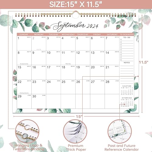 Miniatura 5 de Calendario 2024  enero 2024  diciembre 2024, calendario de pared de 12 meses, 15 x 11.5 pulgadas, encuadernación de doble alambre + gancho para