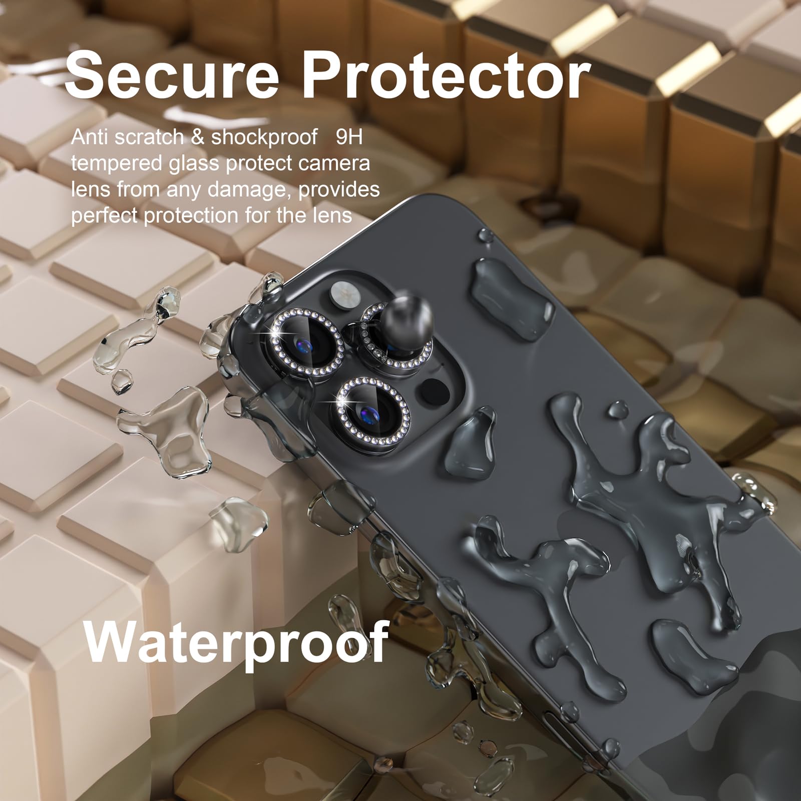Misea Kompatybilny z iPhone 16 Pro/iPhone 16 Pro Max osłona obiektywu aparatu, osłona aparatu ze szkła hartowanego 9H, osłona ekranu metalowa, indywidualna osłona pierścienia, akcesoria dekoracyjne
