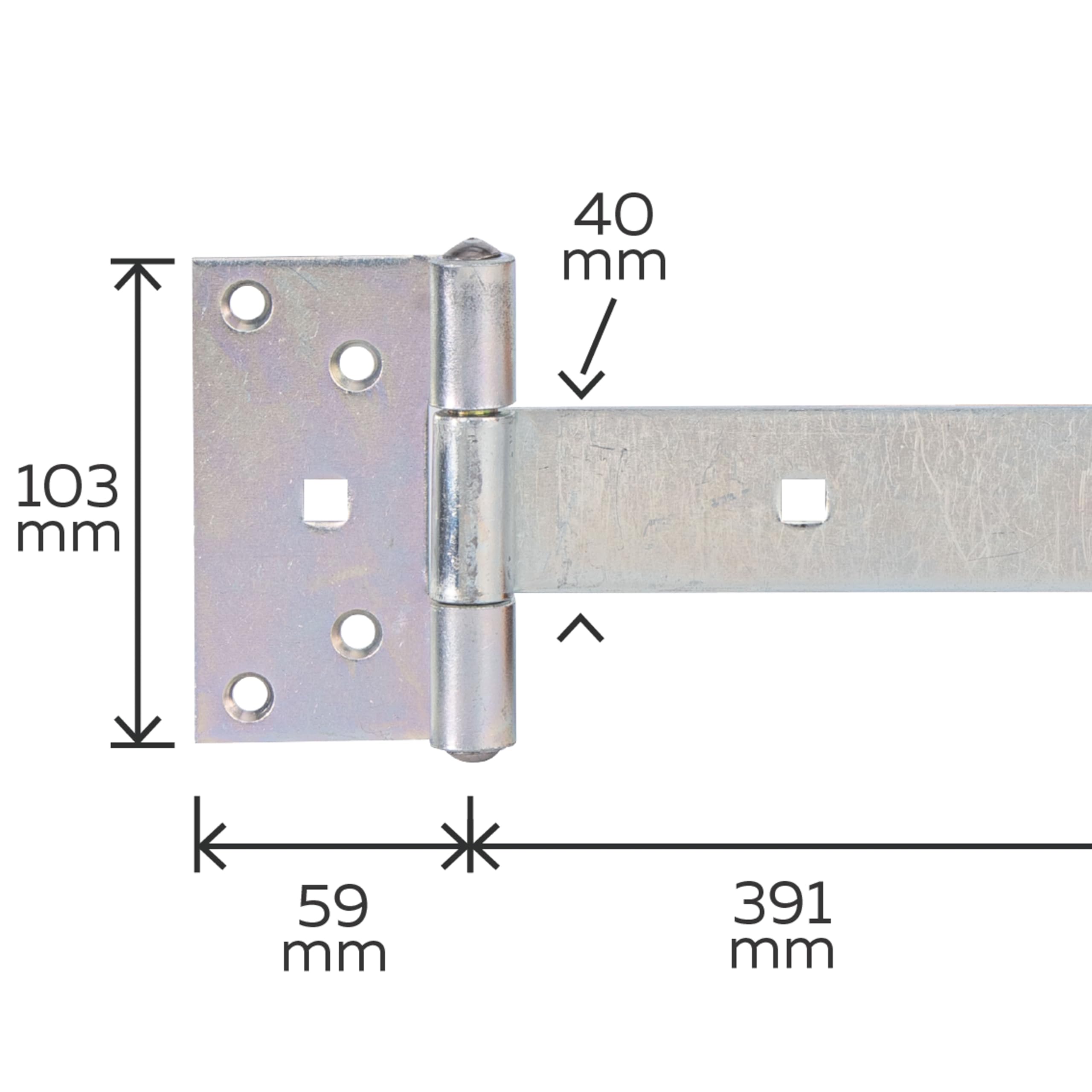 Alberts 844400 Bisagra inglesa, Con pasador prensado, Galvanizado, pasivado con capa gruesa, Banda 391 x 40 mm, Bisagra 103 x 59 mm, Juego de 10