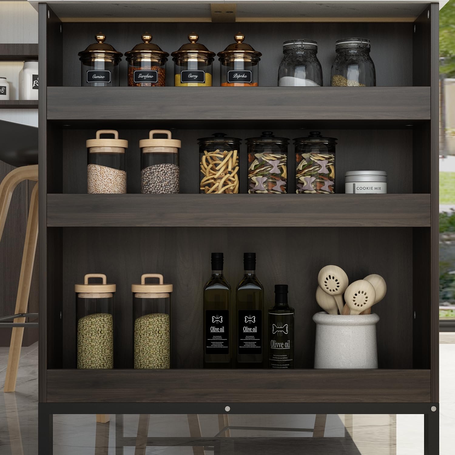 Isola da cucina marmorizzata - mobile 2 cassetti, tavolo da colazione, bar e ripiani MDF 75x140x92 cm