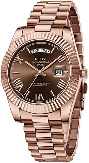 NIBOSI Men's Rose Gold Quartz Watch Stainless Steel 40mm Day Date Waterproof 100FT Business Classic Dress Watch
