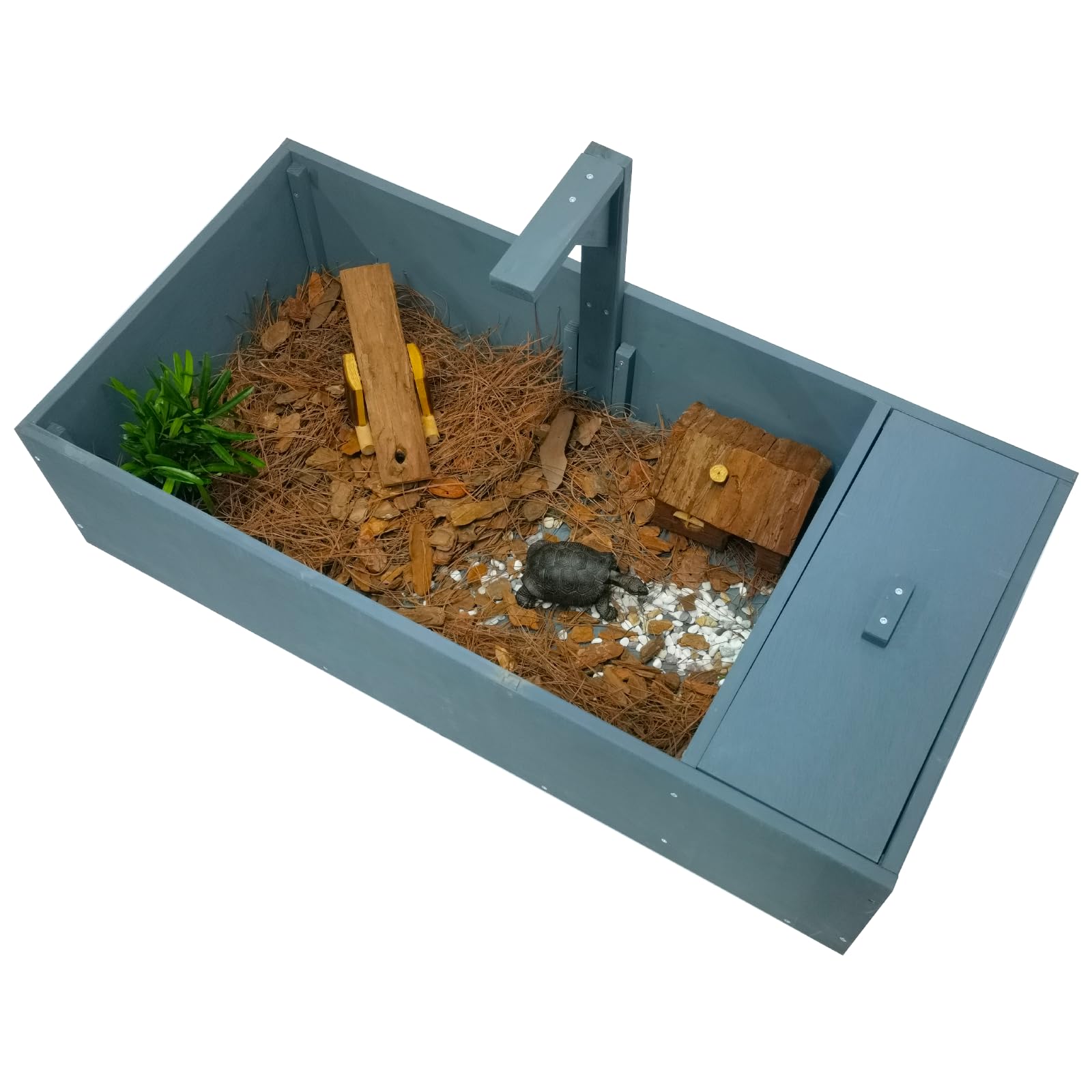 Tortoise Habitat with Removable Roof, Open Slide, and Light Arm (Gray)