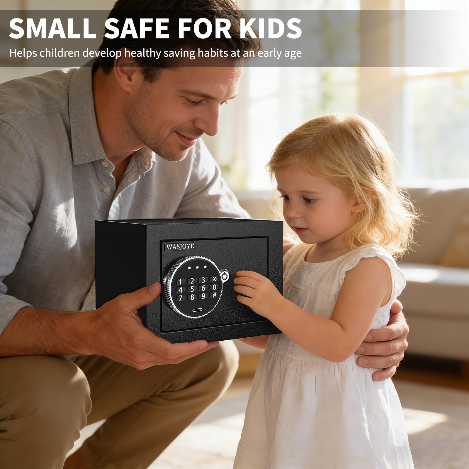 WASJOYE Mini Safe Tresor MöBeltresor Klein,6.8L Mini Tresor mit Schlüssel,Tresor Kinder mit Zahlenschloss,Elektronisch kleiner Tresor für Zuhause für Zuhause Ausweise Geld Wertsachen Bargeld