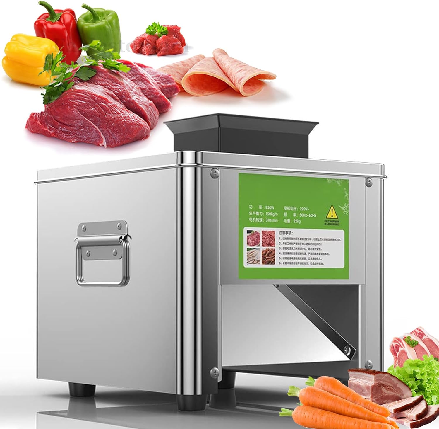 850W Meat Cutter Cutting Machine, Stainless Steel Electric Meat Slicer Shredded Machine, 330lb/h for Kitchen Supermarket Lamb Beef Chicken,15MM