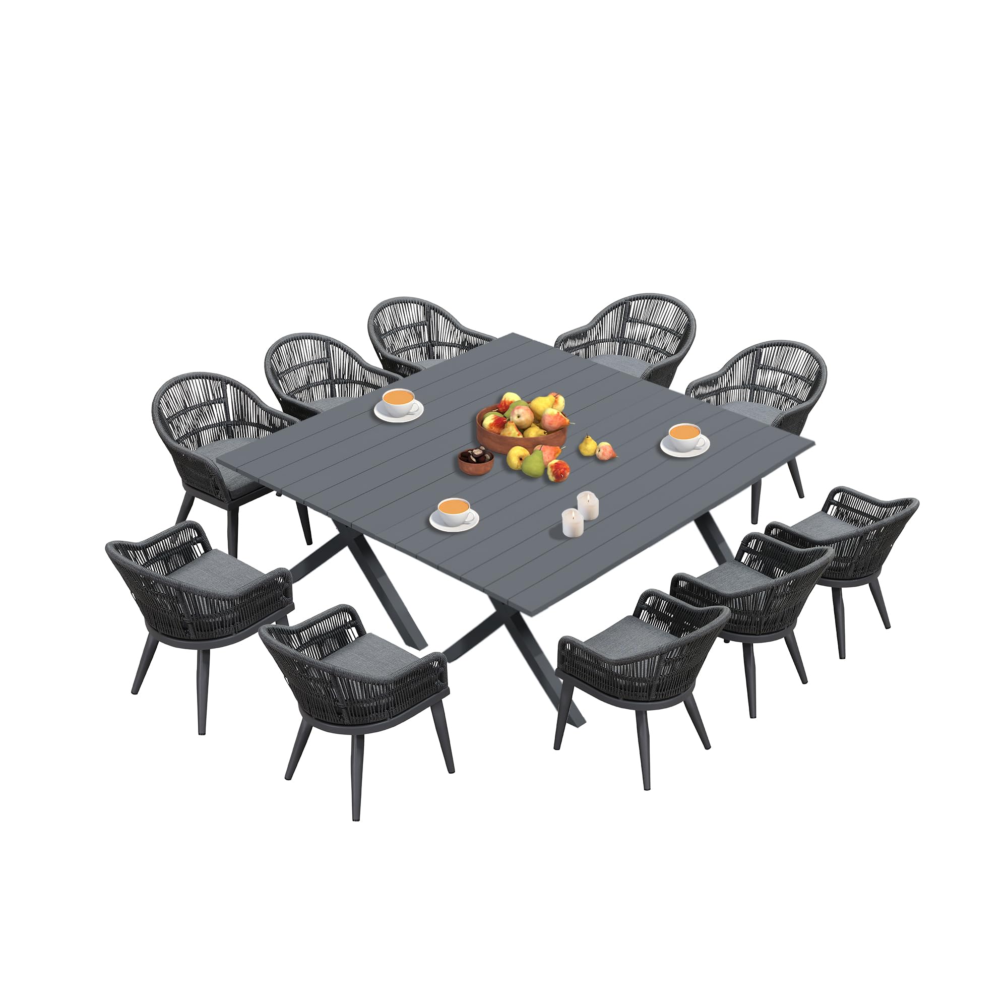 PURPLE LEAF 12 Pieces Outdoor Dining Set with Modern Rattan Chairs, Grey