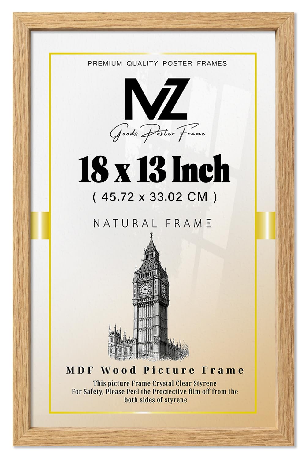 MZ GOODS | MDF Picture Frame (45.72 x 33.02 CM) 18 x 13 Inch for Baby Photos, Event Memorabilia & Certificates, Elegant MDF Finish, Secure Hanging Hooks for Display [ Oak ]