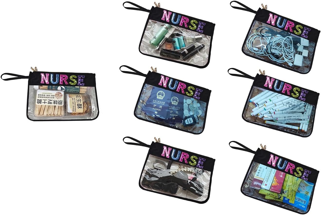 Nurse Letter Bags Clear Makeup Bag, Nurse Gift Cosmetic Bag for Travel Zipper Pouch with Handle Nurse Accessories, Nylon & PVC Waterproof Toiletry Organizer Bag for Women Girls Gift (Black Nurse) image 5