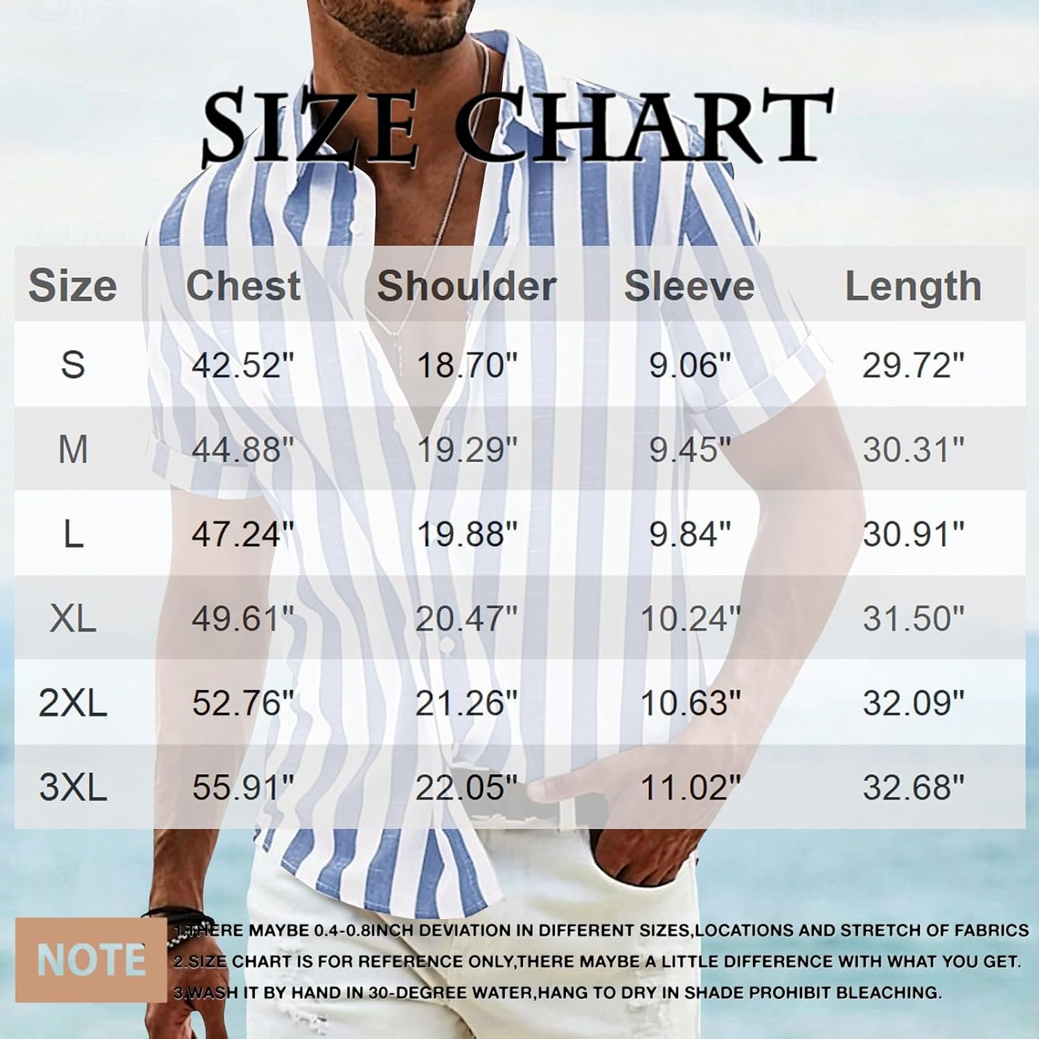 Beach Shirts for Men Stripe 3/4 Sleeve Shirt Cotton Linen Lightweight Summer Tops Button Down Blouse Casual Shirts