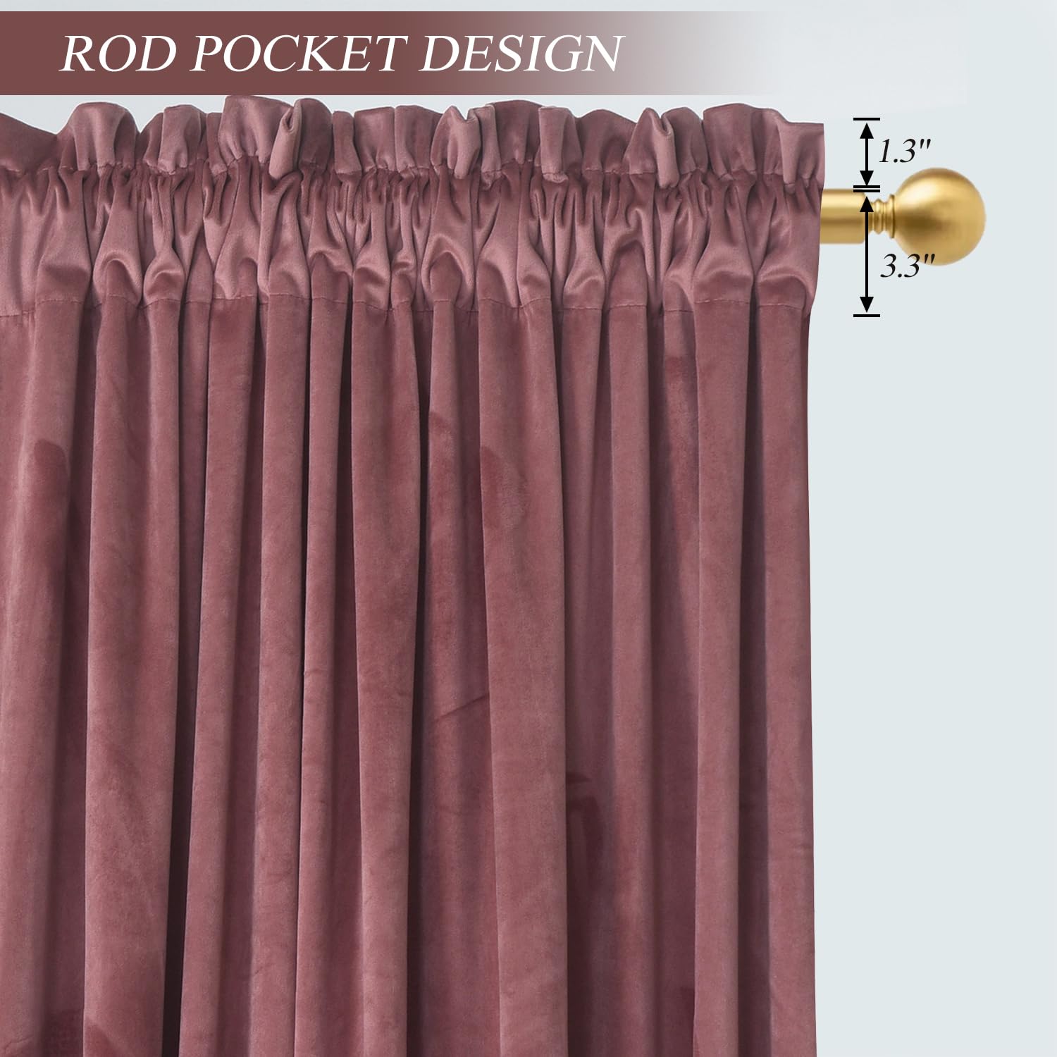 Roslynwood Dusty Rose Velvet Curtains 63 inches Long for Bedroom Super Soft Black Out Room Darkening Thermal Insulated Window Curtains for Living Room/Nursery Kids - Image 3