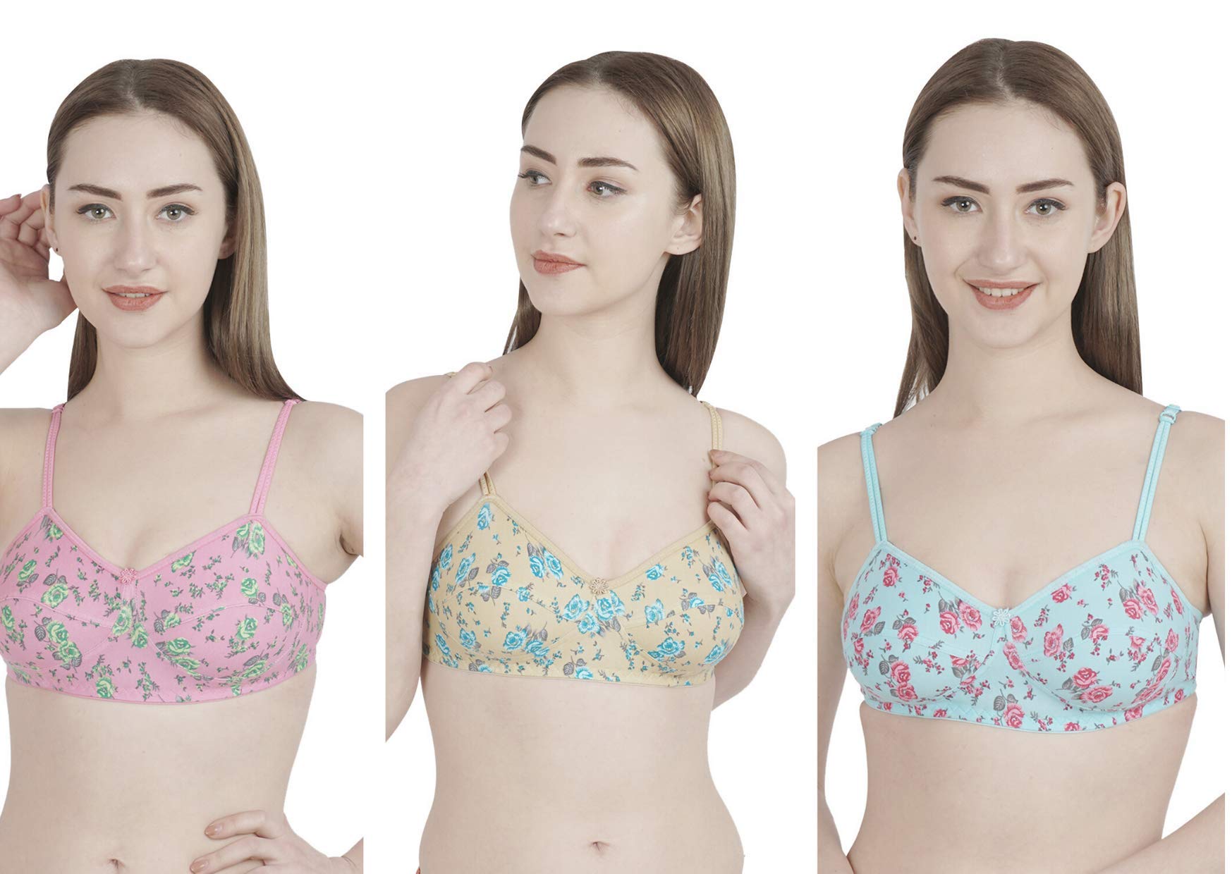 DIL-SEGirl's Cotton Non-Padded Wire Free Demi Bra-Pack of 3