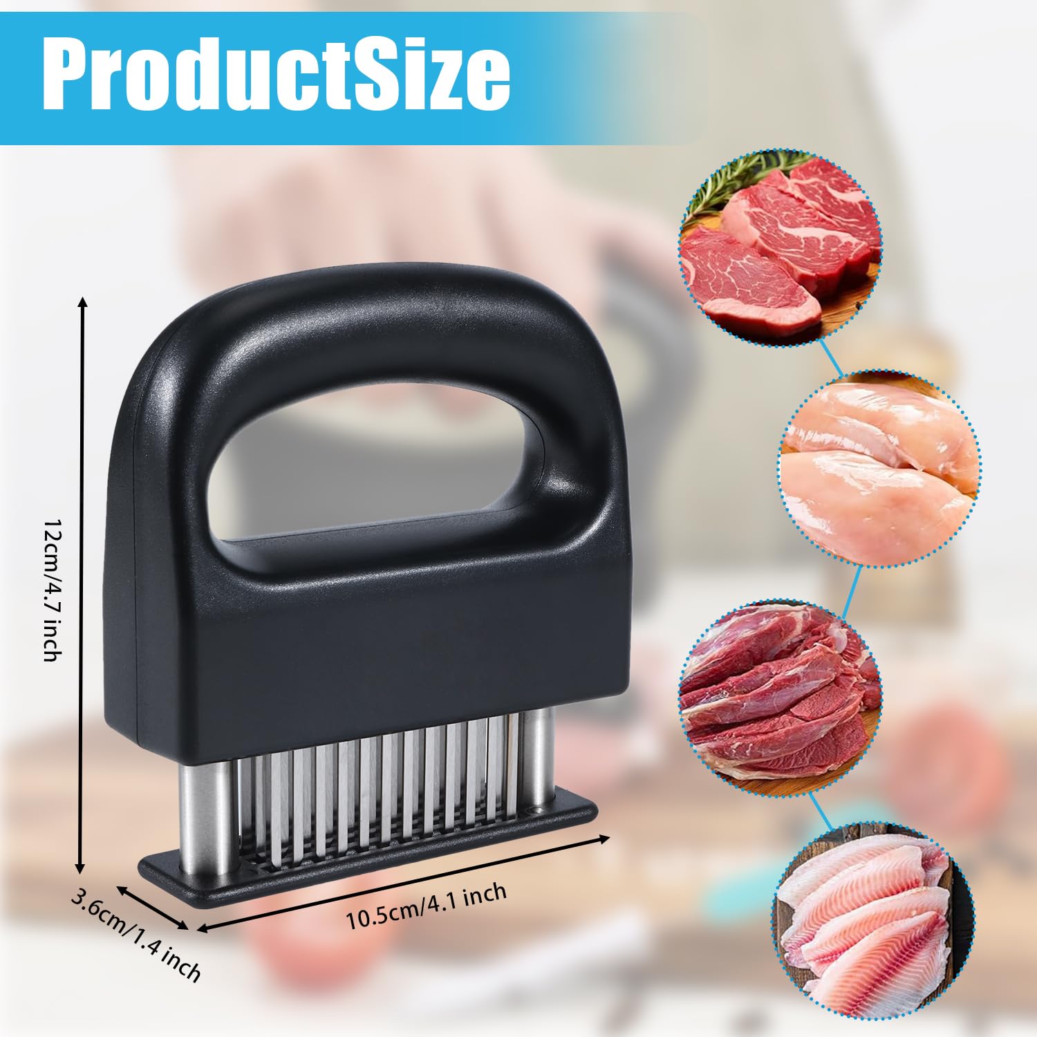 Attendrisseur de Viande 48 Lames Acier Inoxydable pour Steak Bœuf Poulet