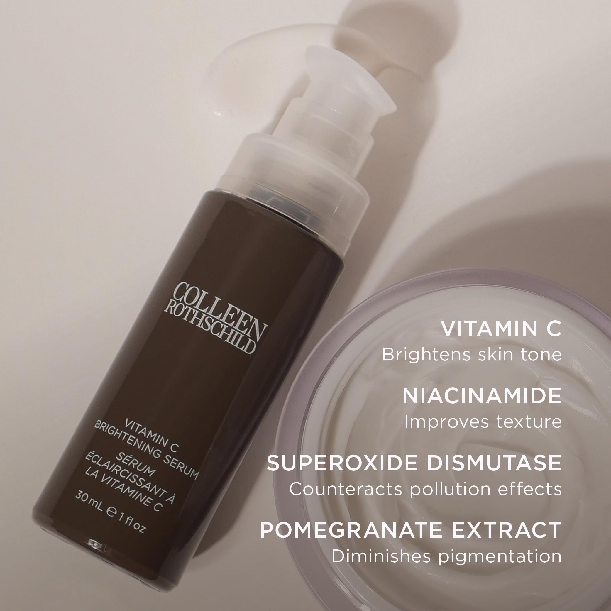 COLLEEN ROTHSCHILD Vitamin C Brightening Serum | Made with 15% Highly Stable Vitamin C and Niacinamide | Brightens Dull Skin and Defends Against Environmental Stressors | All Skin Types (1 fl oz)