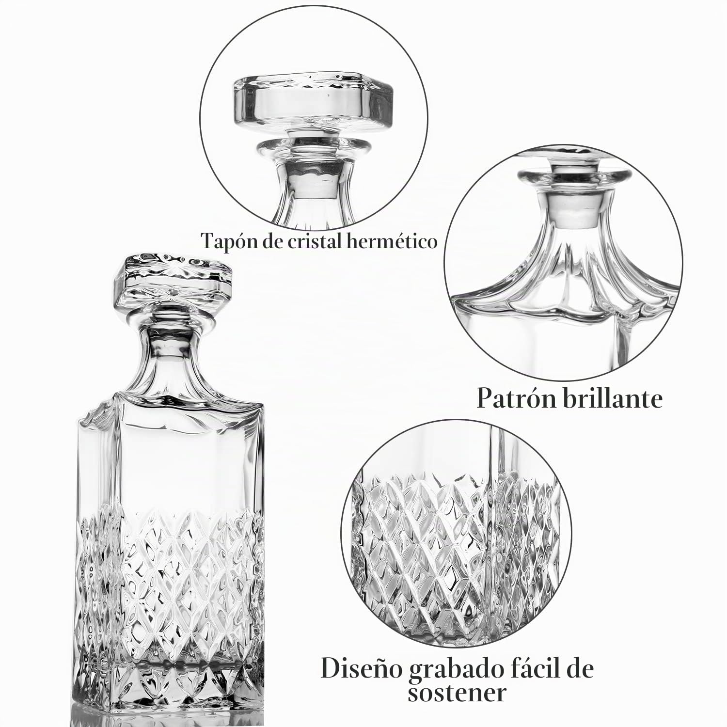 LIGHTEN LIFE Decantador de whisky de cristal con tapón, sin plomo, 828 ml, transparente, duradero, apto para lavavajillas, diseño europeo clásico, caja de regalo incluida