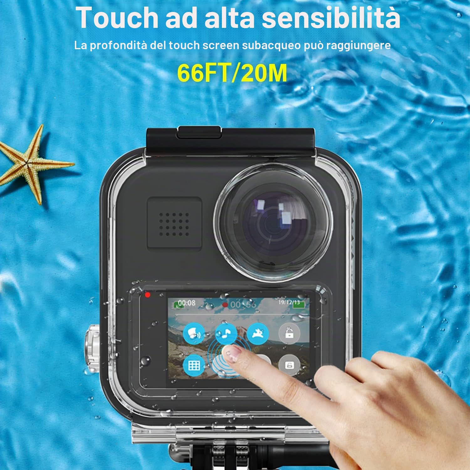 FiTSTILL Custodia impermeabile per GoPro MAX 360 (2019), subacquea per touchscreen fino a 45M/147piedi con kit di accessori per il montaggio a staffa (non con MAX2 e MAX 360 2025)