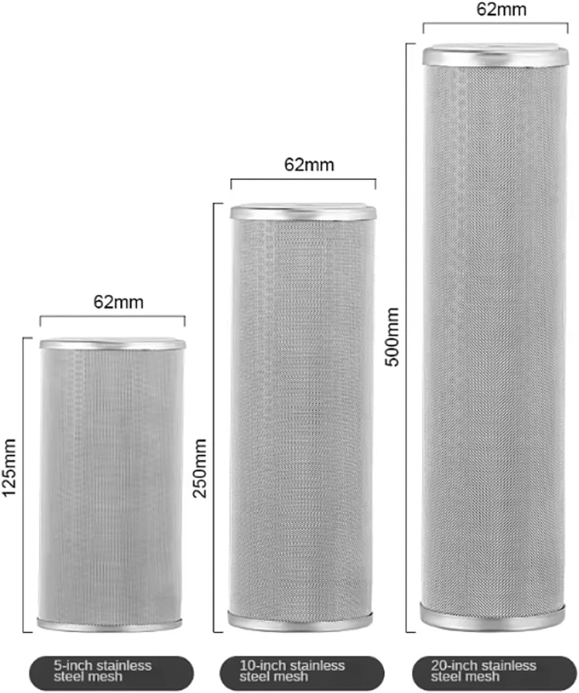 High-Temperature Resistant Stainless Steel Washable Water Filter Element Replacement - 5/10/20" Compatible with Most Purifiers(5inch-270microns)
