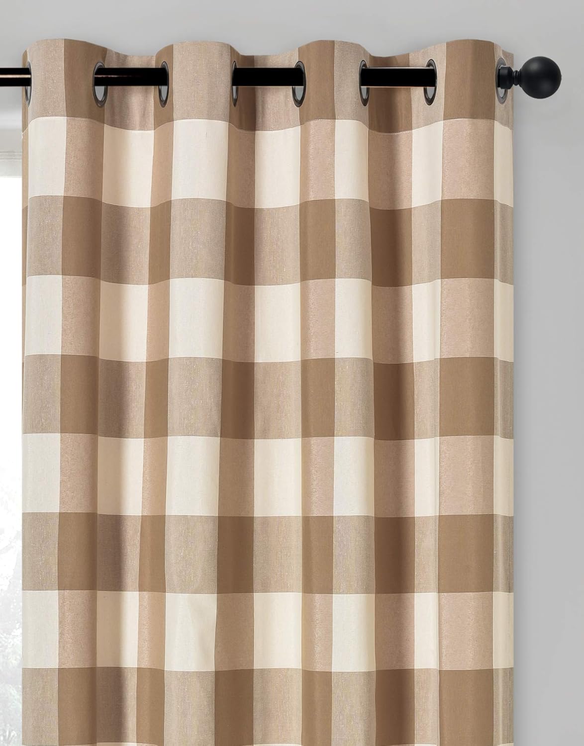 GoodGram Country Farmhouse Living Classic Buffalo Plaid Checkered Grommet Top Curtains - Assorted Colors & Sizes (Neutral/Linen, 84 in. Long)