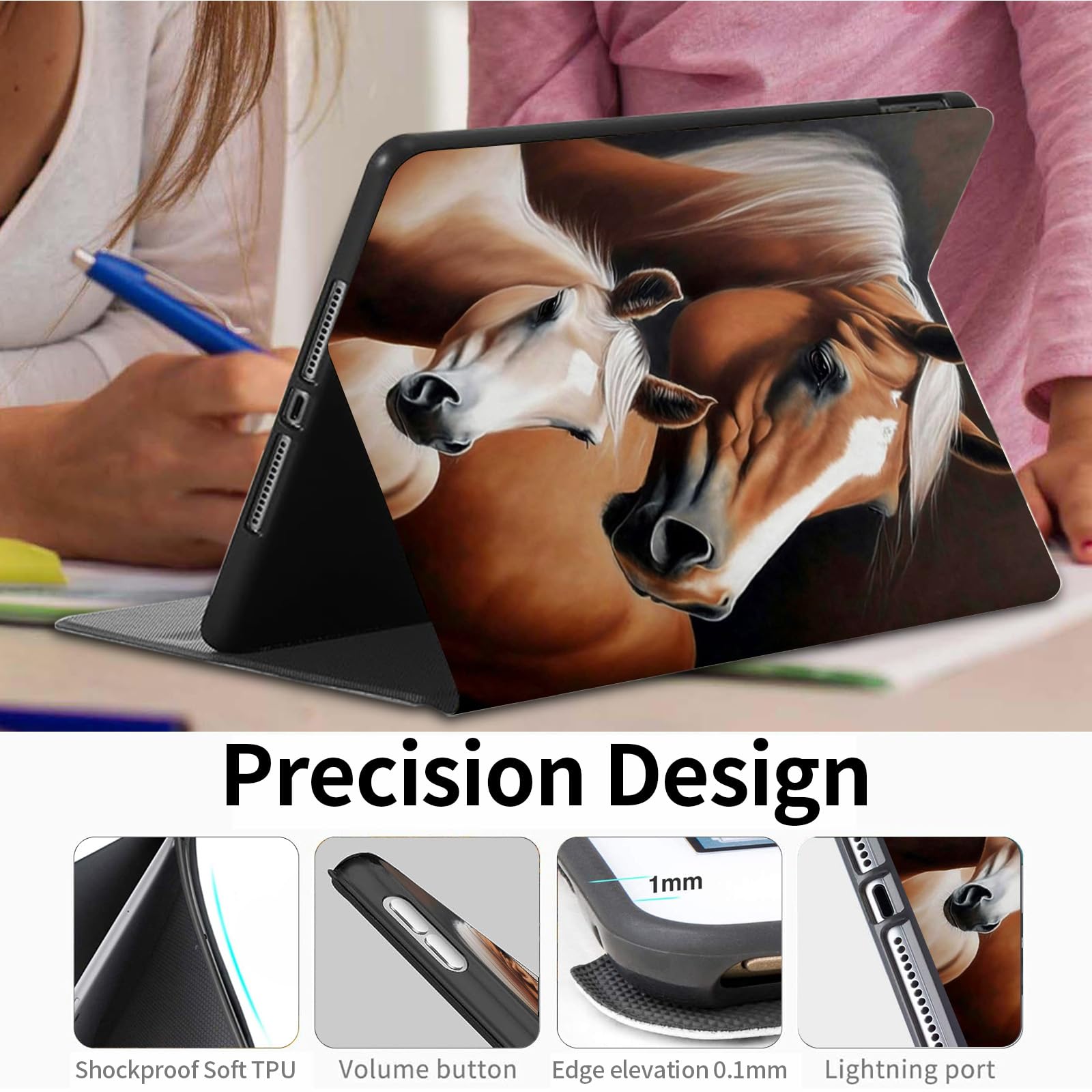 Funda para Kindle Scribe de 10.2 pulgadas (lanzado en 2022), funda inteligente delgada de piel sintética con apagado y encendido automático para Kindle Scribe 2022 e-Reader, caballos marrones 4