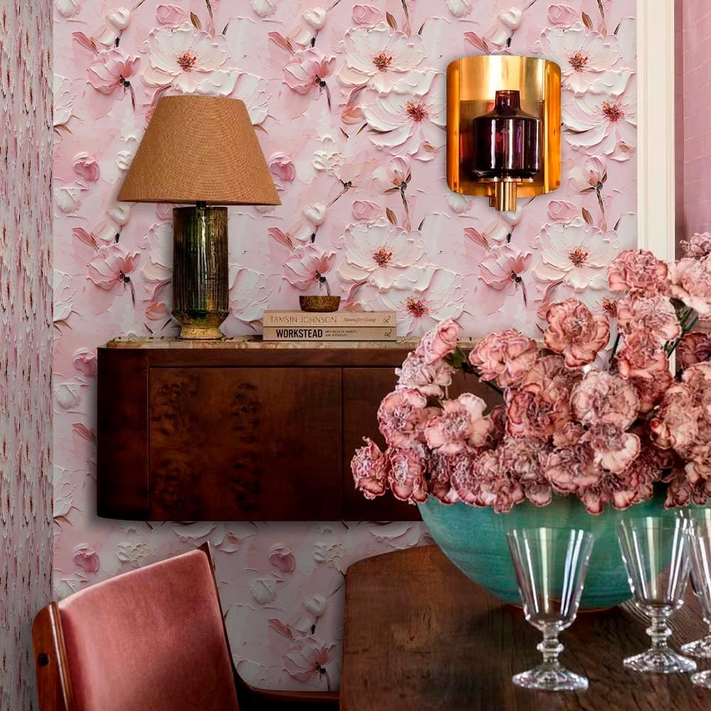 MuralPeel White Pink Vintage Abstract Cherry Floral Blossom Peel and Stick Wallpaper Self Adhesive Removable Easy Peel Off Stick on Wall Paper for Bedroom Cabinet Renter