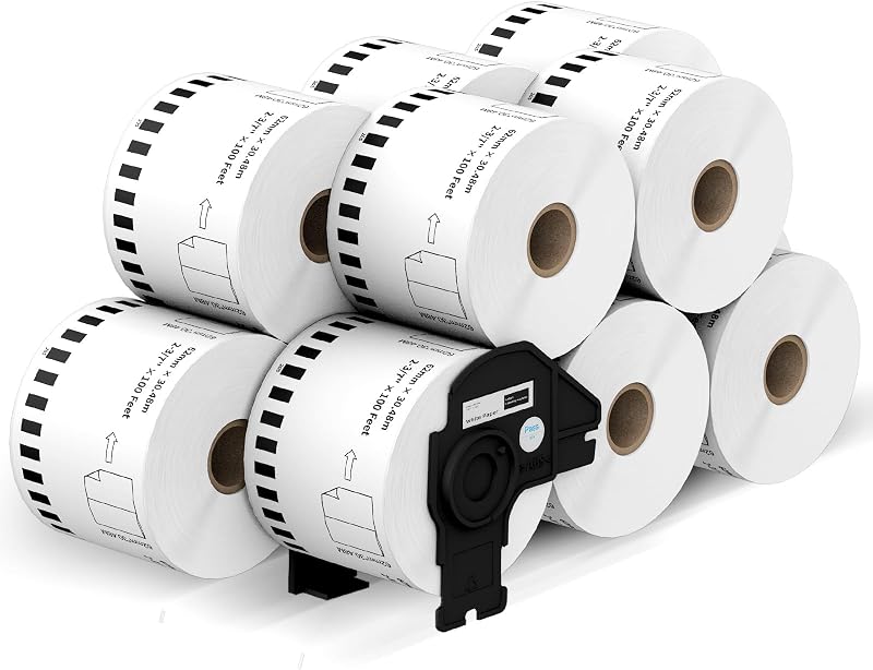 12 Rolls Compatible Brother DK2205 2.4"x100 ft Continuous Labels | Fit for Brother QL Printers, Included Detachable Frame, Cut-to-Length Label, 3-Proof & Strong Adhesive, Jam-Free & Easy Peel
