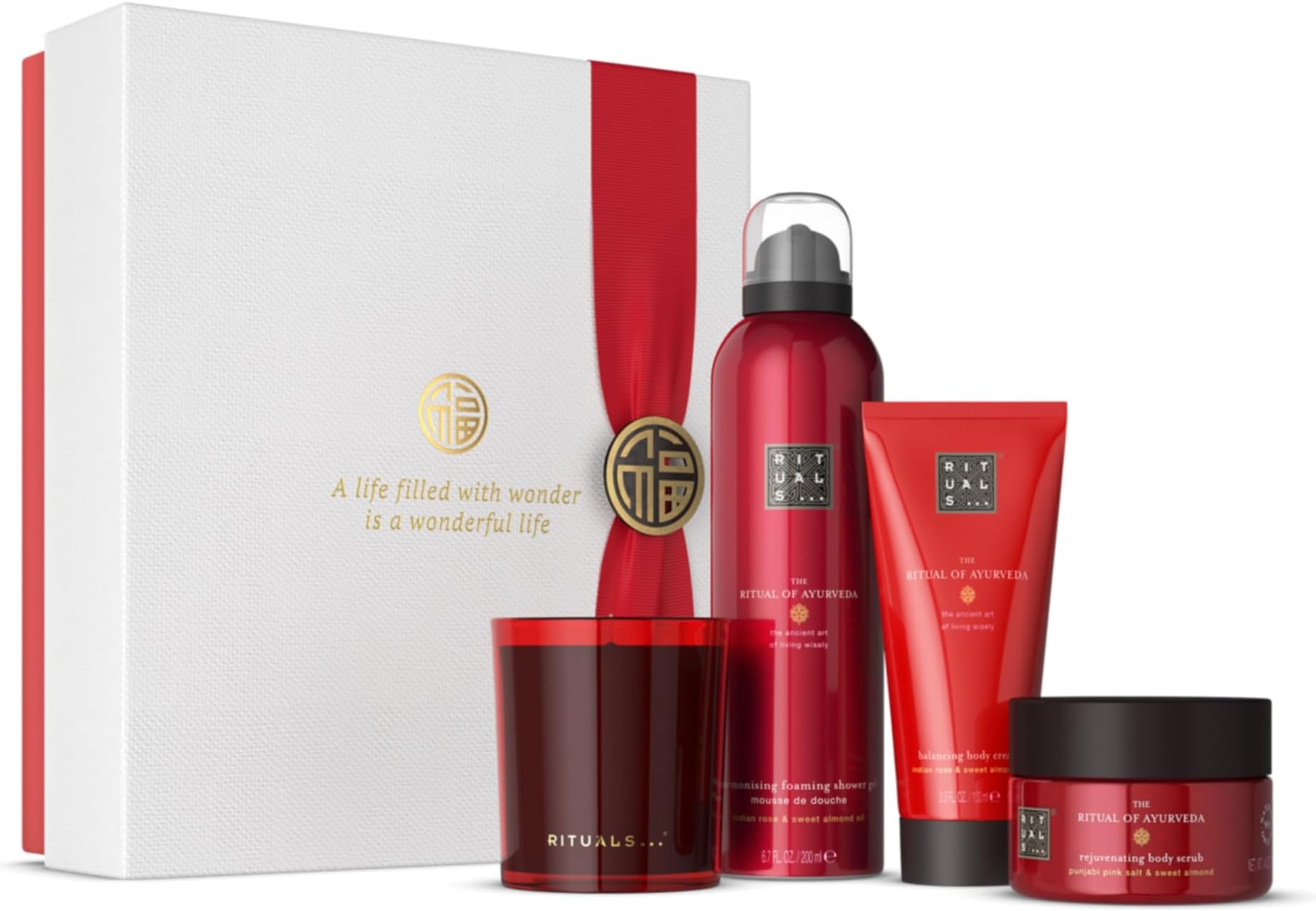 RITUALS The Ritual of Ayurveda Gift Set, M, Gift Box with 4 Personal Care Products with Indian Rose and Sweet Almond Oil, Balancing Fragrance