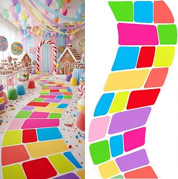 Tinideya 118 x 39 Inches Candy Party Decorations Carpet Aisle Runner Colorful Candy Themed Runway for Graduation Decor Birthday Party Supplies