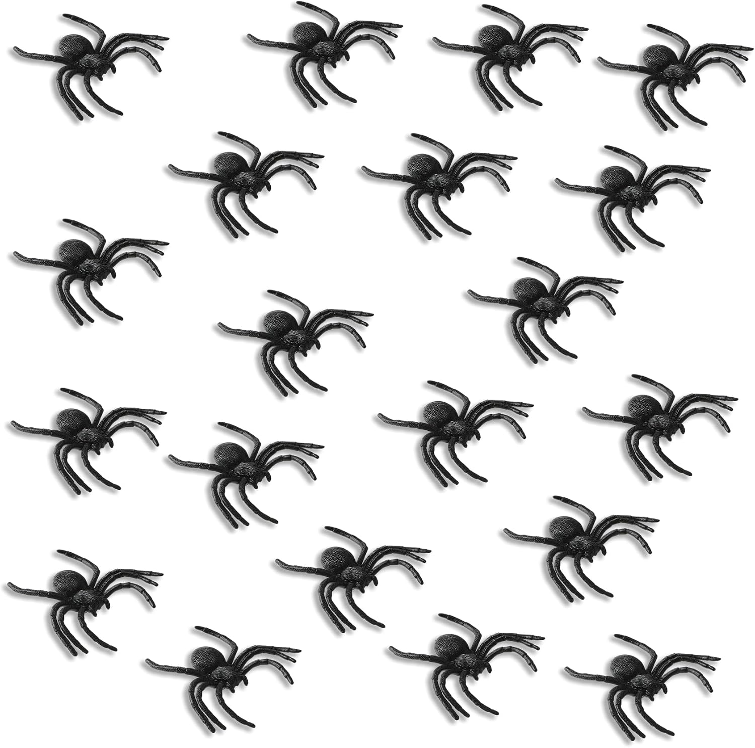 20 Pack Plastic Spiders(3.9x3.9 Inch) Large Black Fake Spiders for Halloween Indoor Outdoor Decorations Fun Cute Realistic Spider Toys Props Webs Table Decor Funny Joke Games Party Favors Supplies