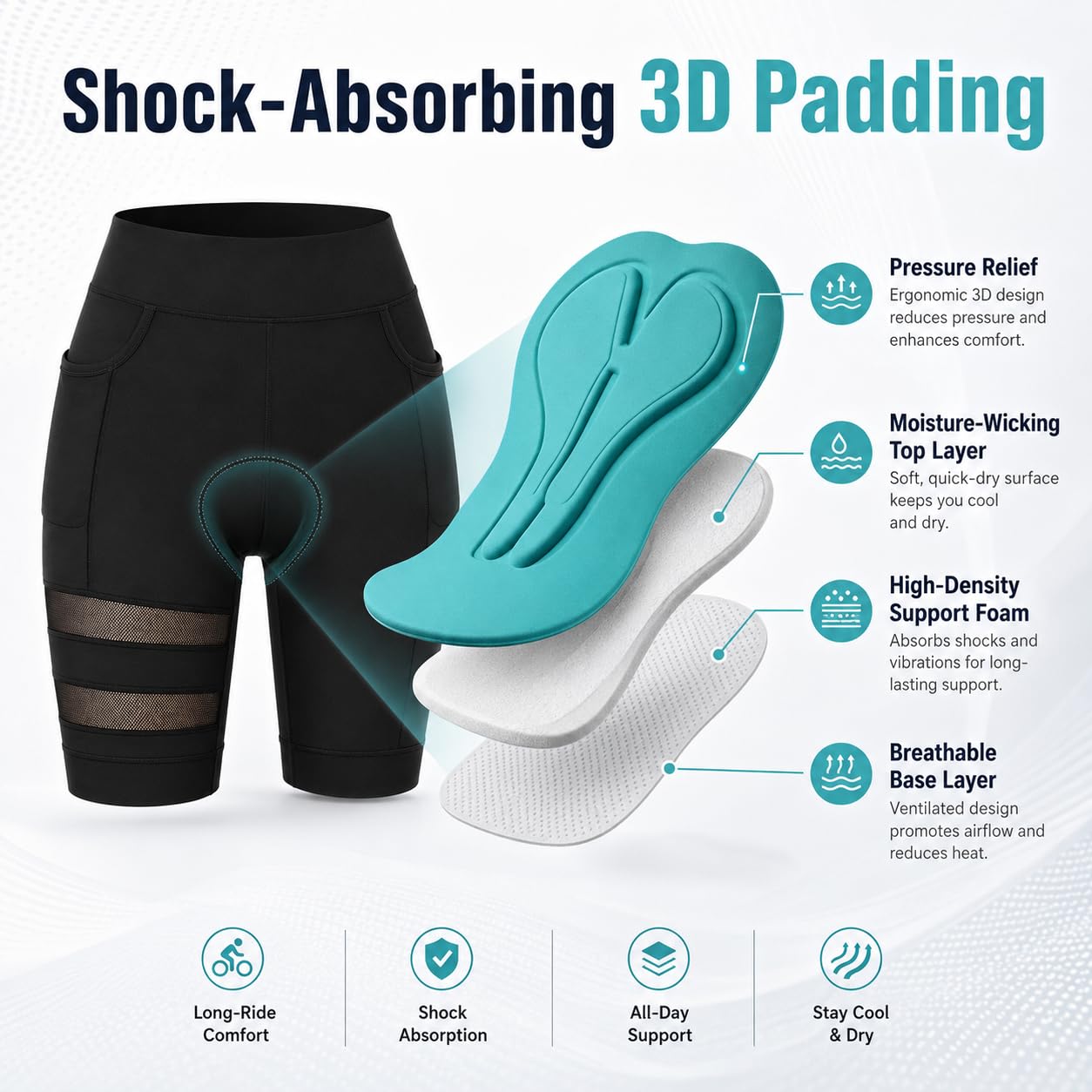 Cuissard Femme Court Rembourré, Stretch Sport avec Poches