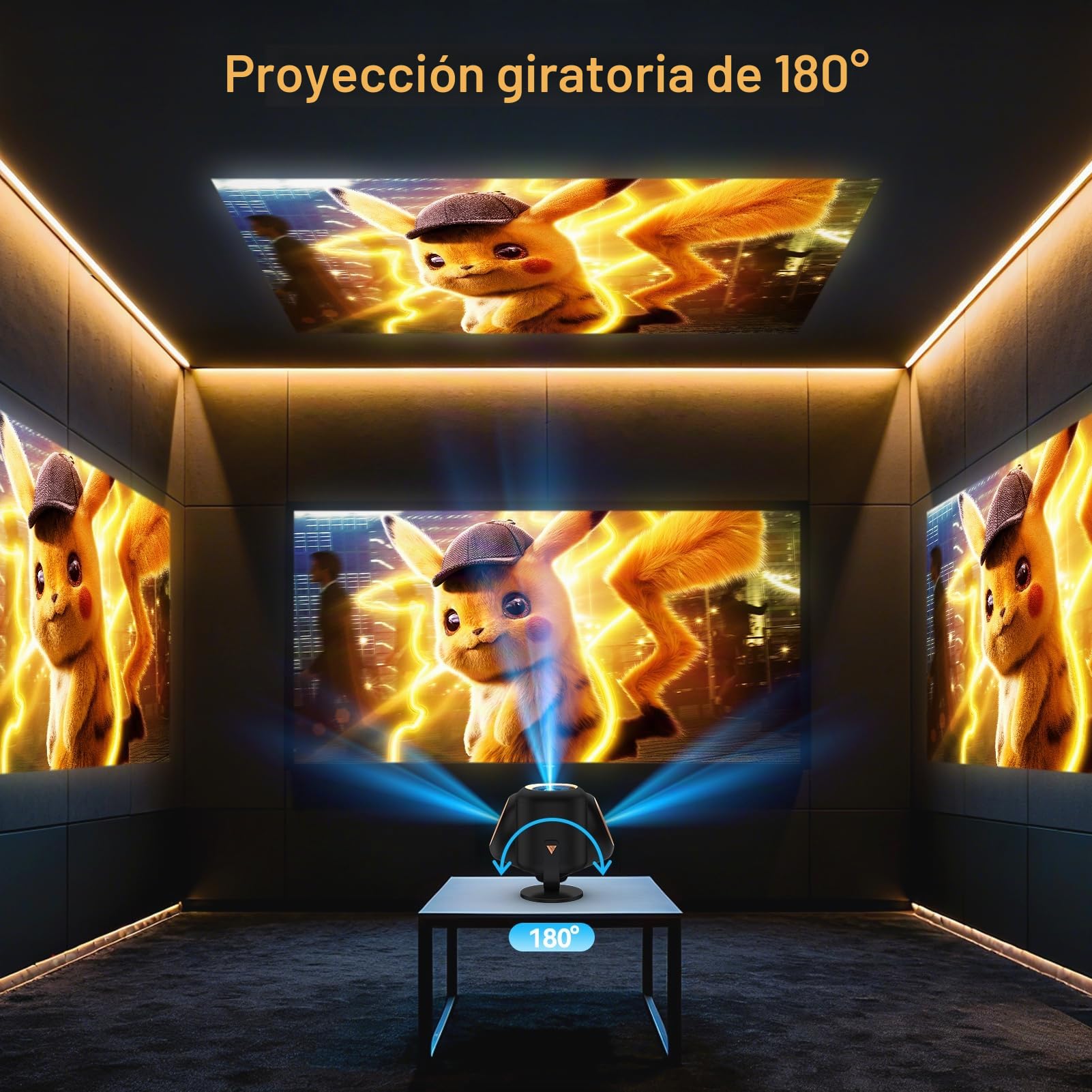 Mini Proyector con WiFi 6 y Bluetooth 5.4, Proyector portátil Nativo 1080P, 180° Rotable, Pantalla de hasta 180 Pulgadas, Altavoz Integrado con HDMI/TV Stick/Memory Stick/Laptop